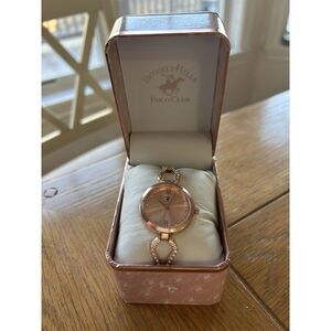 Beverly Hills Polo Club Round Rose Gold Bracelet Rhinestones Quartz Analog